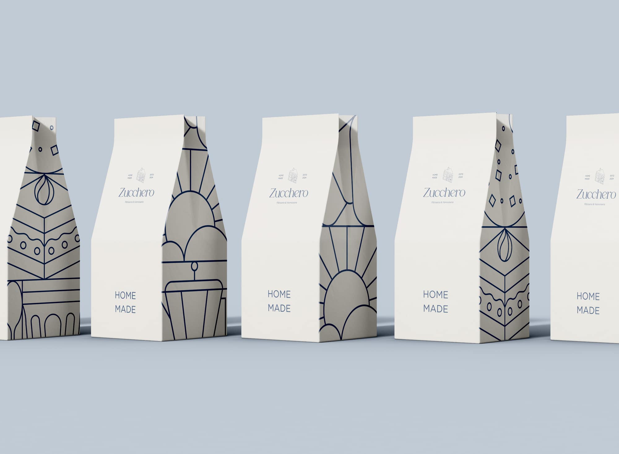 Mockup d'un packaging sachet pour la pâtisserie Zucchero