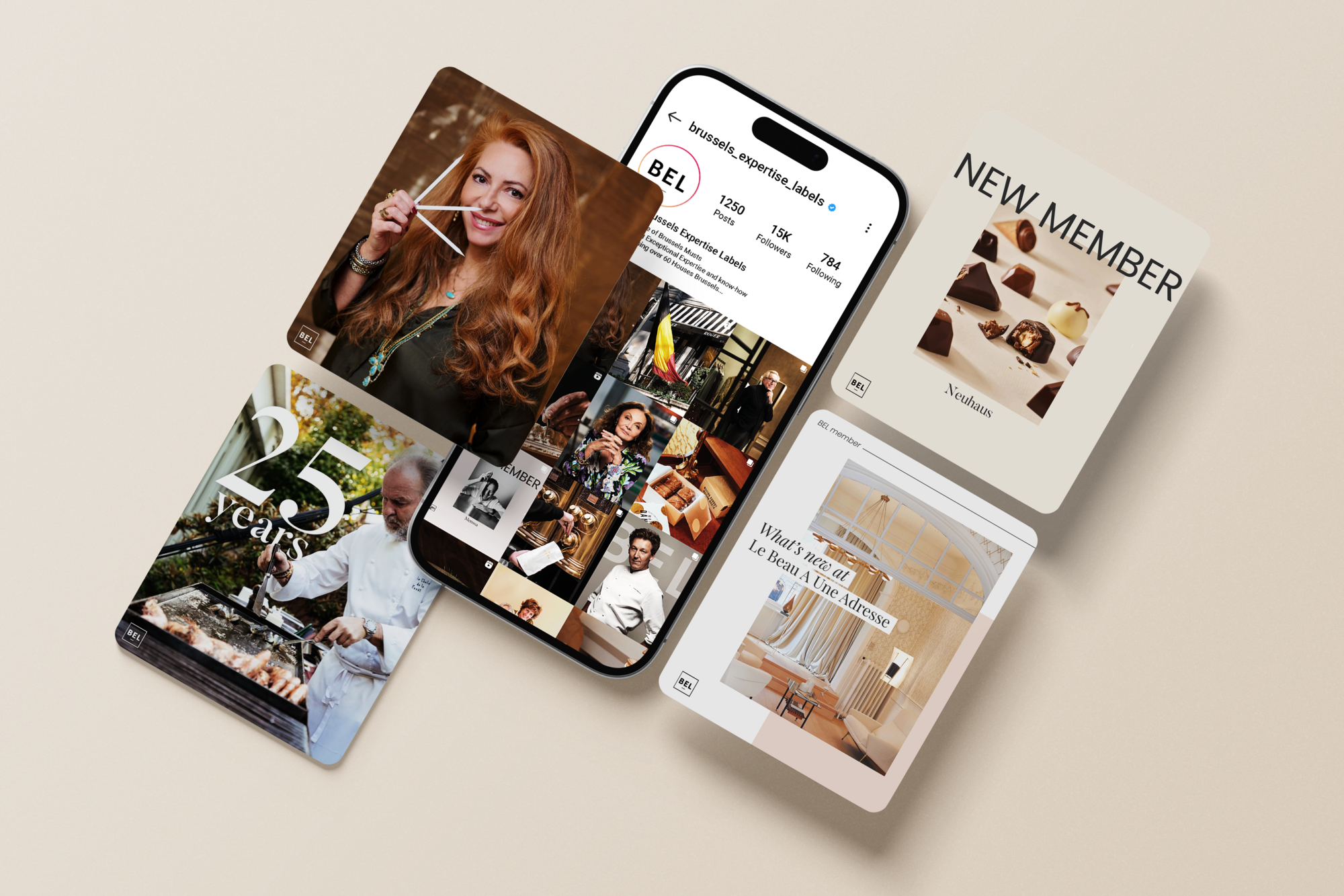Mockup du feed Instagram du Brussels Expertise Labels
