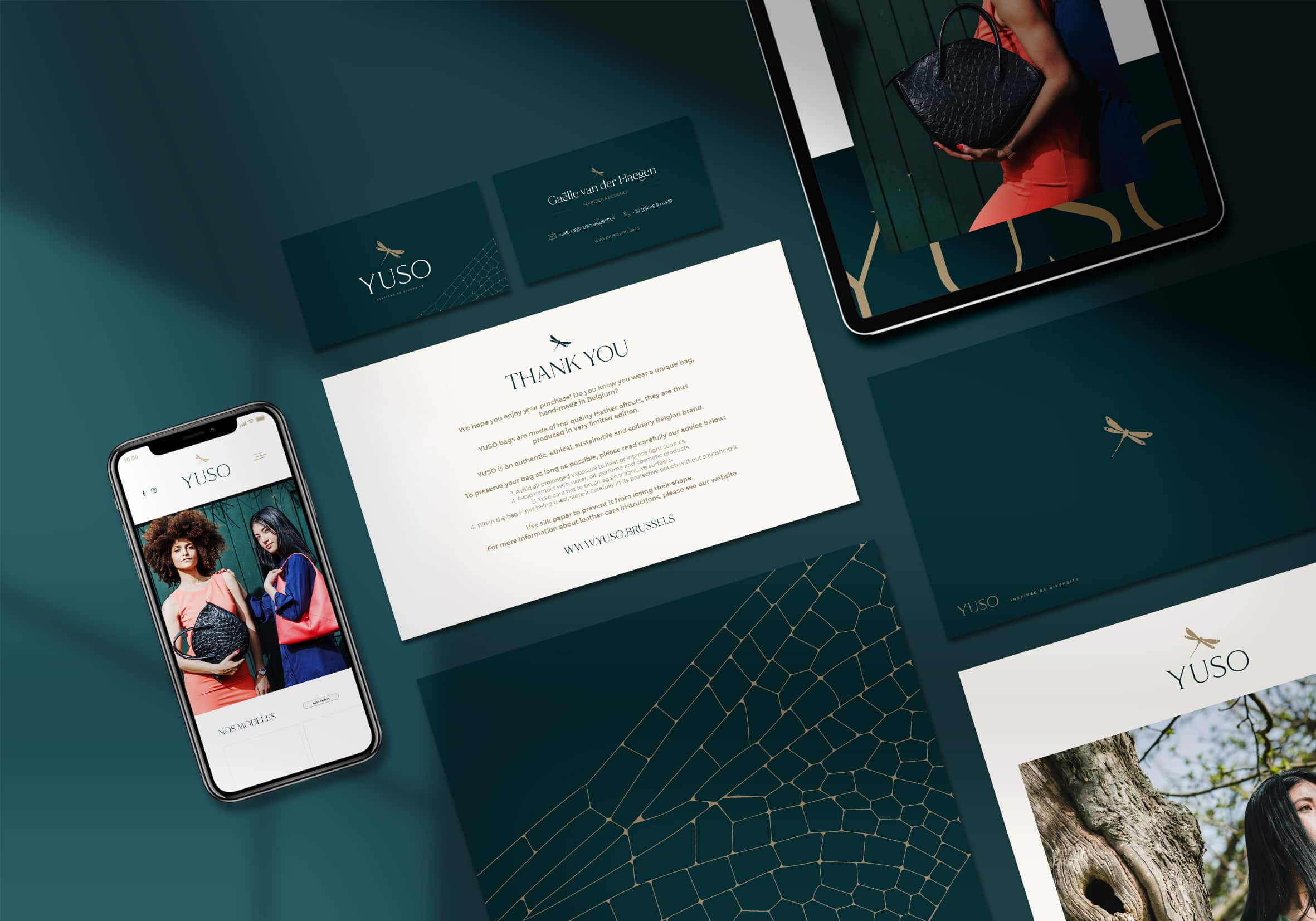 Mockup de l'identité graphique de notre client Yuso