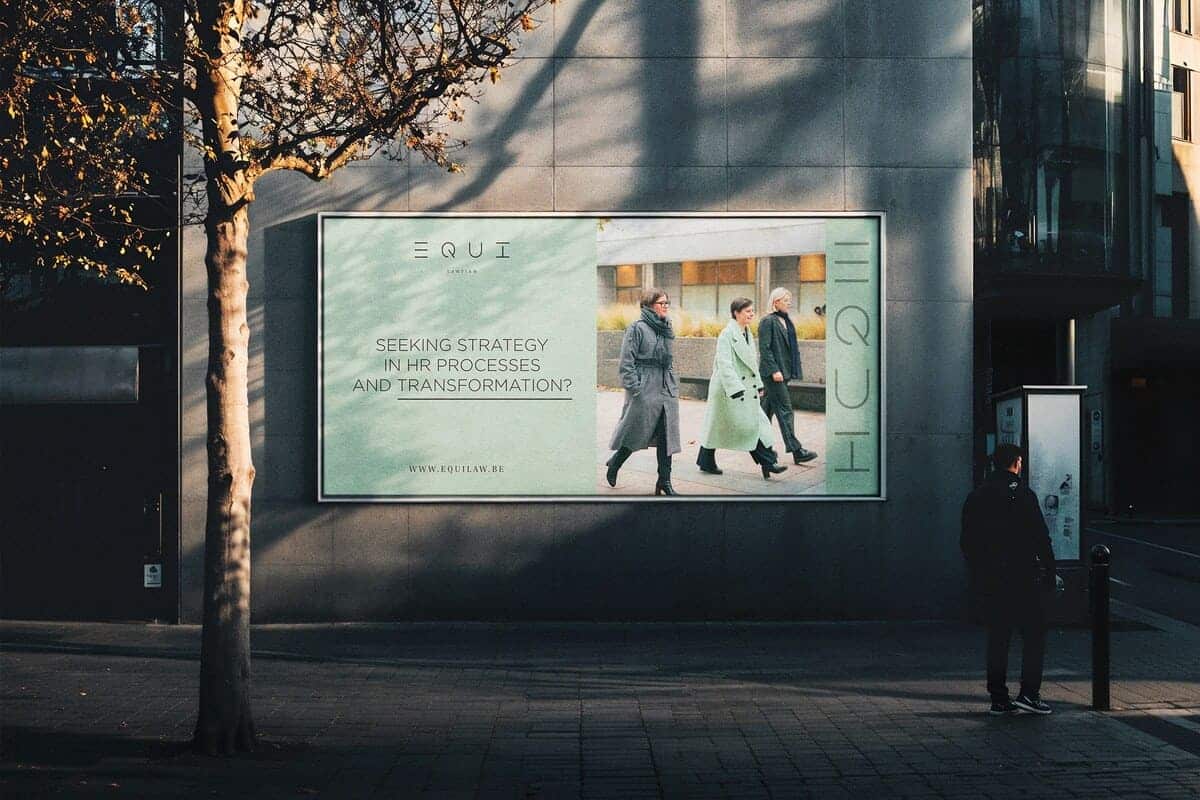 Panneau publicitaire pour EQUI, cabinet d'avocat à Bruxelles