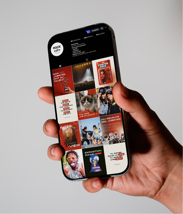 Mockup d'un exemple de feed Instagram pour la gestion de réseaux sociaux