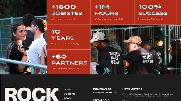 Screenshot de le refonte du site web sur-mesure de Rock The City à Bruxelles